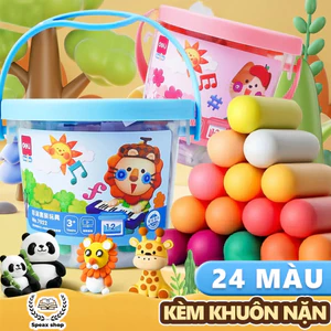 Đất nặn Deli nhiều màu 12/24 màu an toàn cho bé, hộp nhựa tròn có quai xách, kèm khuôn đồ chơi, đất sét DIY trẻ em