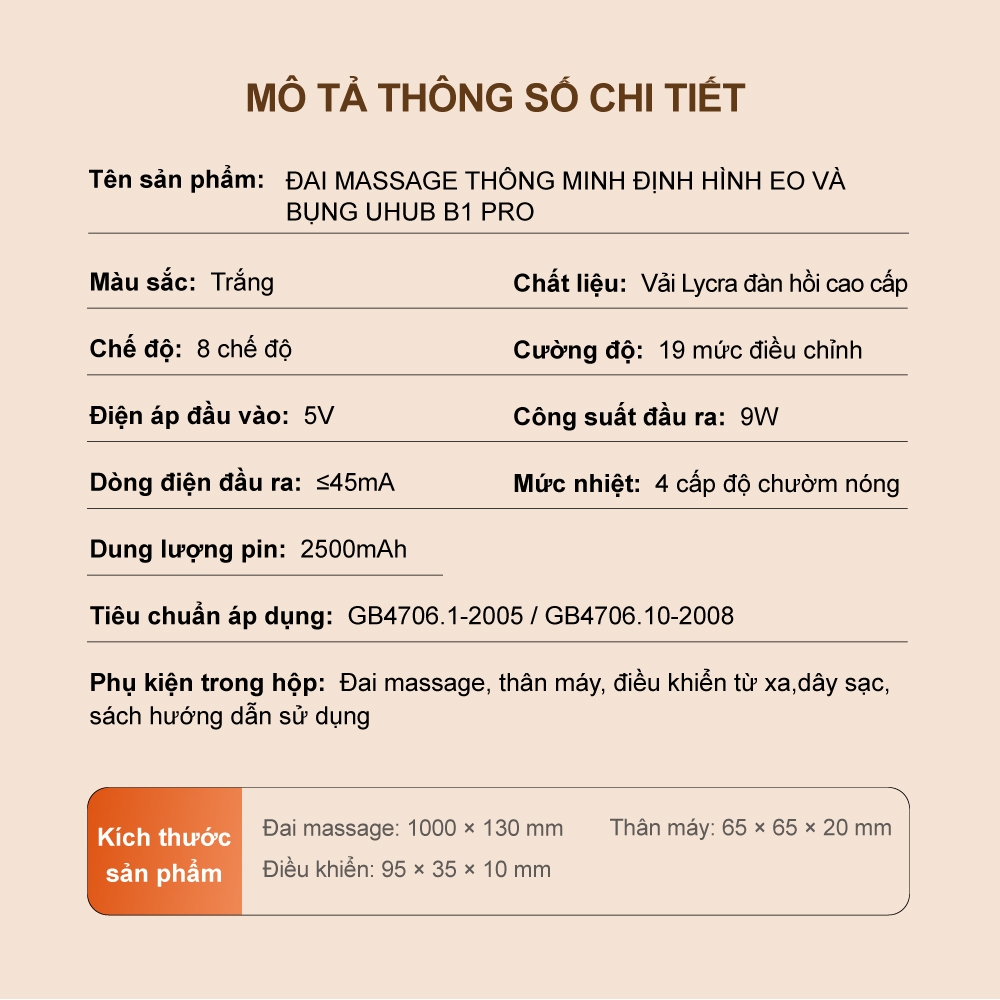 Đai Massage Chườm Ấm bụng kinh UHUB B1 Pro, xung kép EMS TENS, Định Hình Eo, Lưng,Bụng, 8 chế độ,19 mức lực linh hoạt | BigBuy360 - bigbuy360.vn