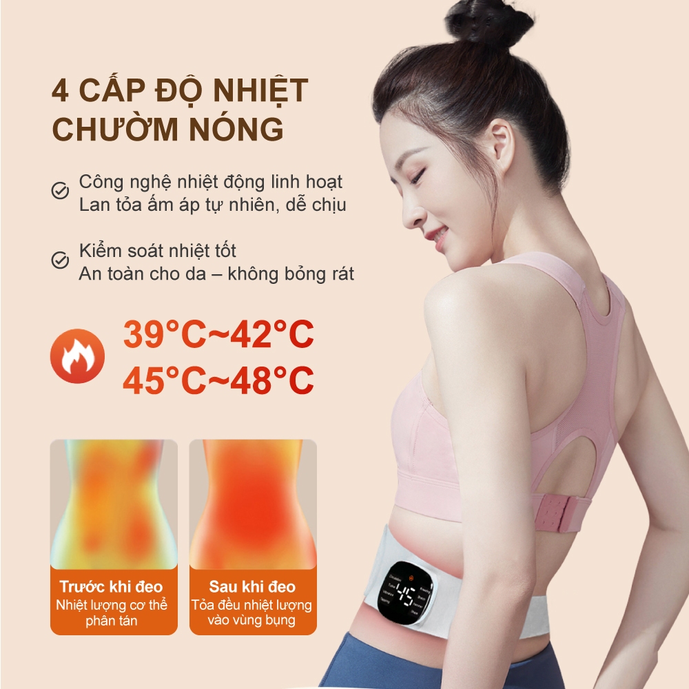 Đai Massage Chườm Ấm bụng kinh UHUB B1 Pro, xung kép EMS TENS, Định Hình Eo, Lưng,Bụng, 8 chế độ,19 mức lực linh hoạt | BigBuy360 - bigbuy360.vn