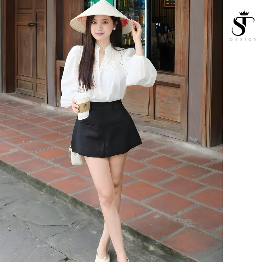 Áo sơ mi Thô Hàn phối ren cổ cách điệu sang chảnh tiểu thư - ST Design - 63