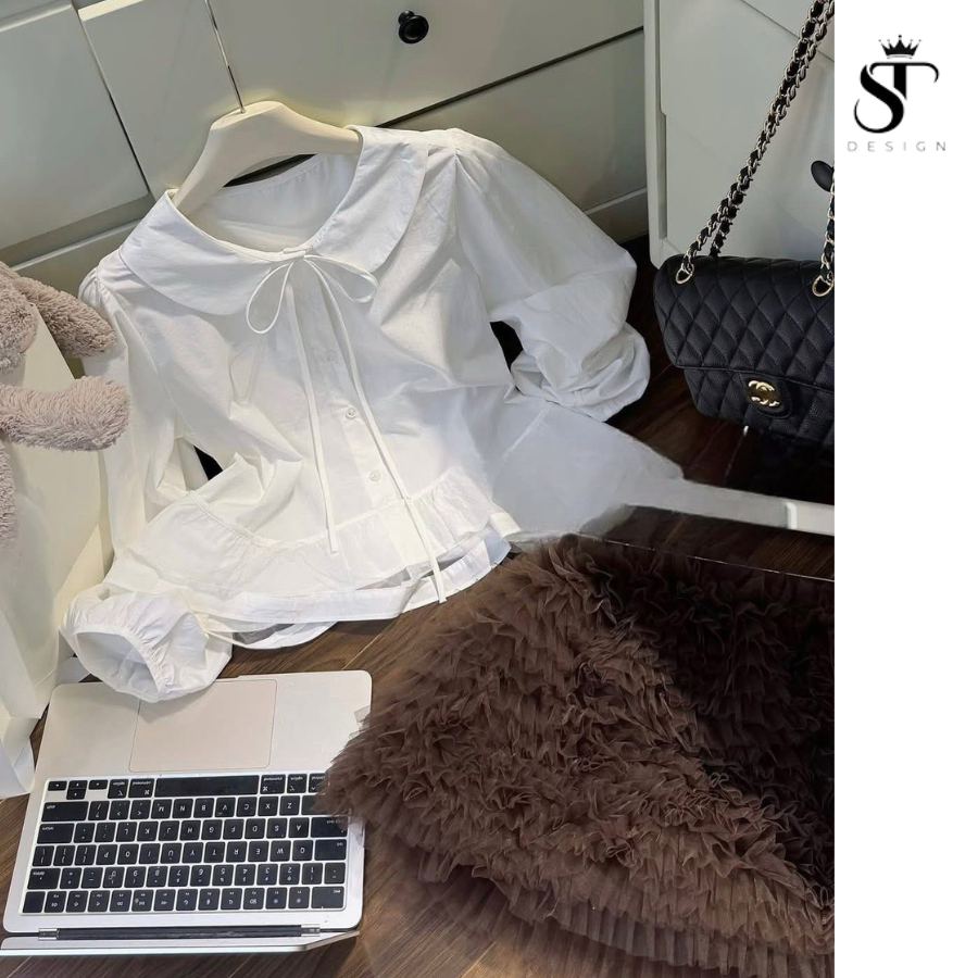 Áo sơ mi Thô Hàn cổ sen phối ren điệu tiểu thư, nàng thơ - ST Design - 62