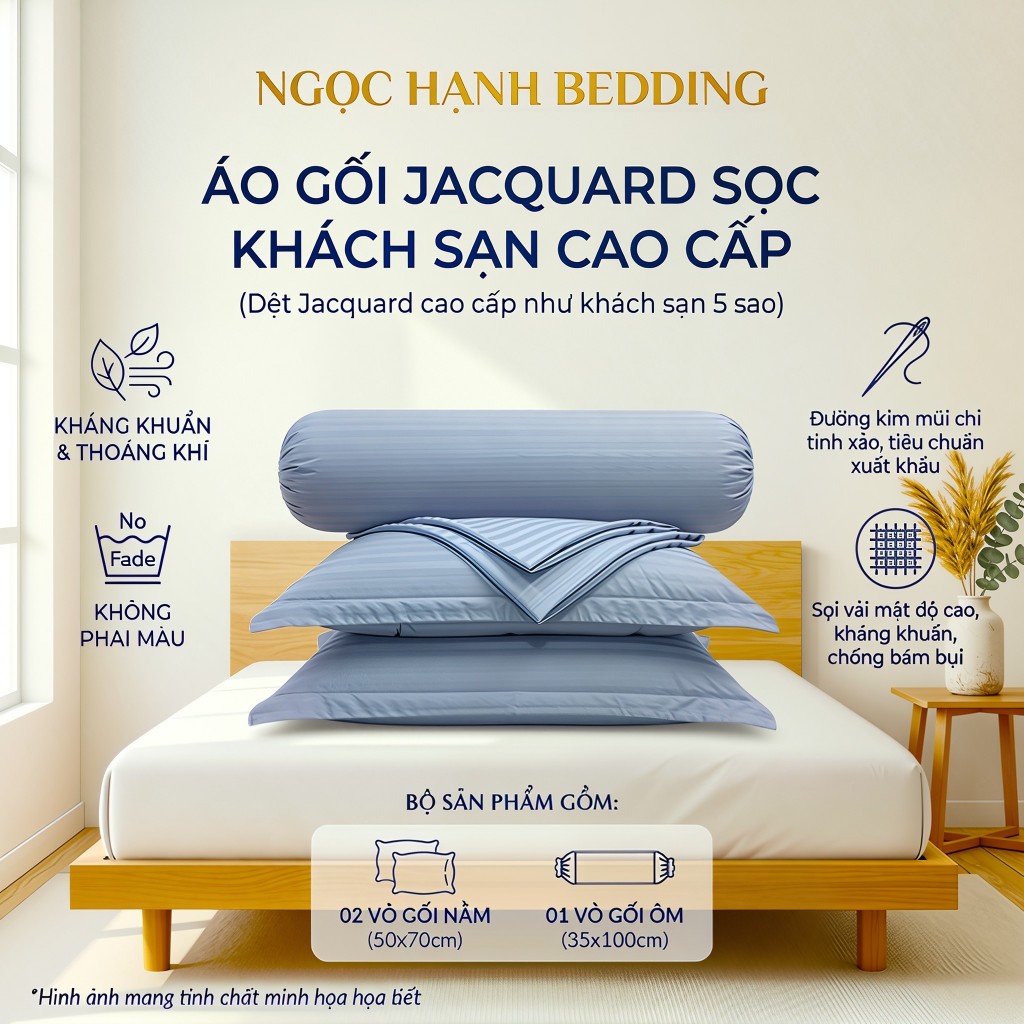 Áo Gối JacQuard Khách Sạn Sọc 1F 3F,  mềm mịn, thoáng mát - Ngọc Hạnh Bedding