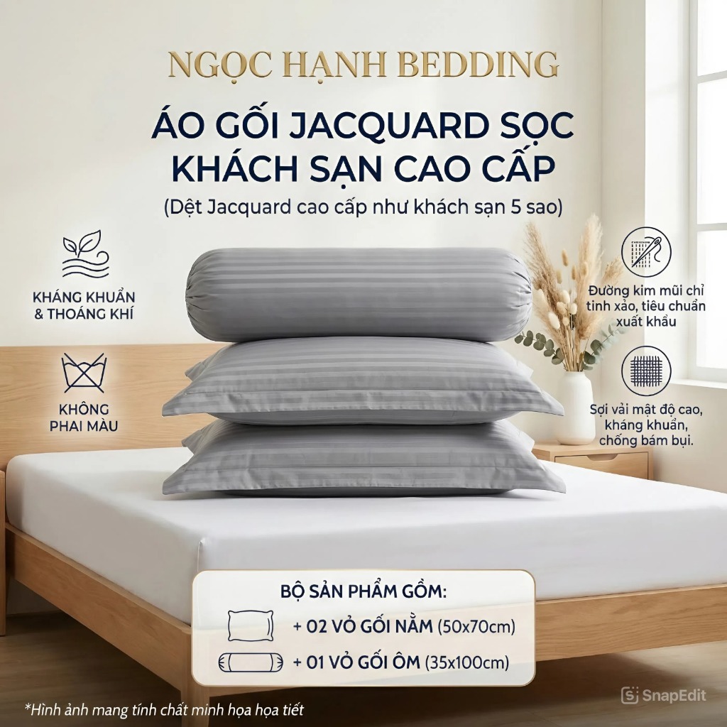 Áo Gối JacQuard Khách Sạn Sọc 1F 3F,  mềm mịn, thoáng mát - Ngọc Hạnh Bedding