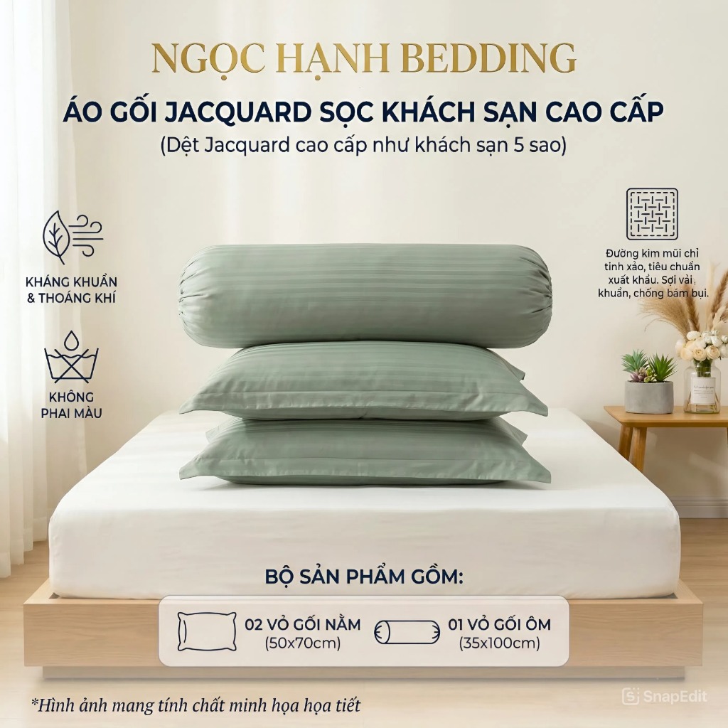 Áo Gối JacQuard Khách Sạn Sọc 1F 3F,  mềm mịn, thoáng mát - Ngọc Hạnh Bedding