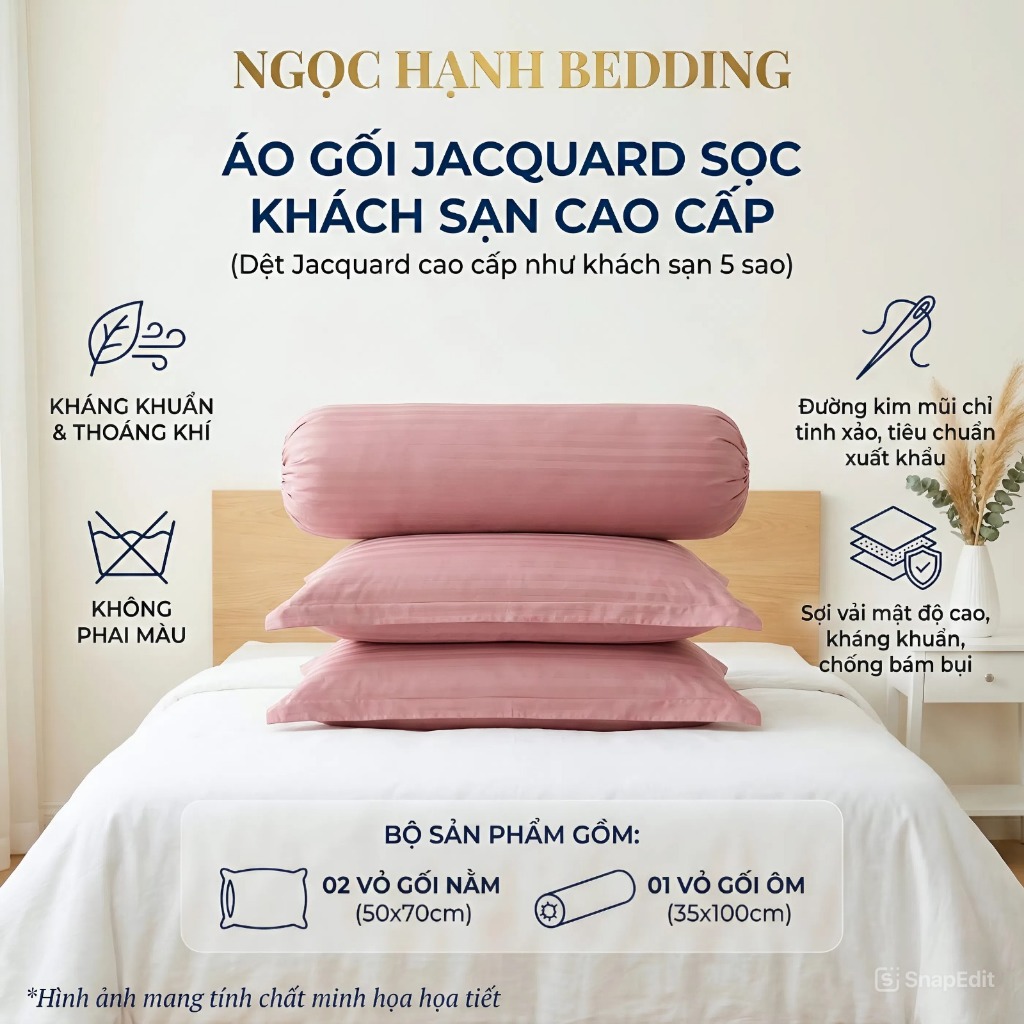 Áo Gối JacQuard Khách Sạn Sọc 1F 3F,  mềm mịn, thoáng mát - Ngọc Hạnh Bedding