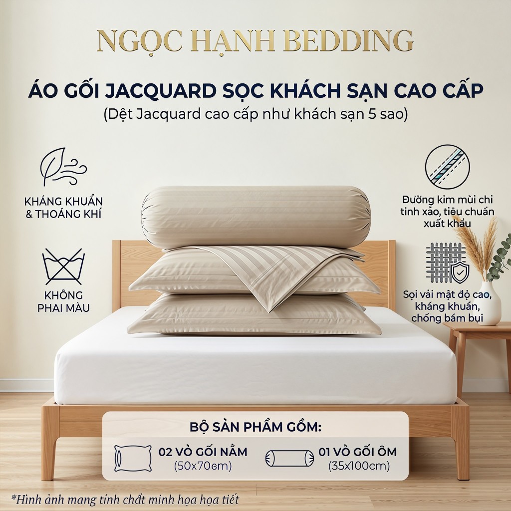 Áo Gối JacQuard Khách Sạn Sọc 1F 3F,  mềm mịn, thoáng mát - Ngọc Hạnh Bedding