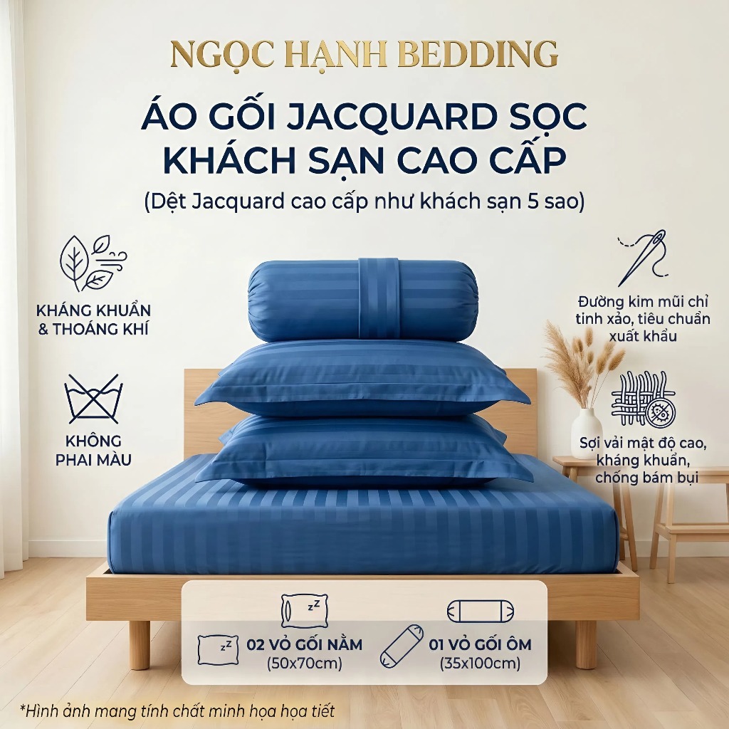 Áo Gối JacQuard Khách Sạn Sọc 1F 3F,  mềm mịn, thoáng mát - Ngọc Hạnh Bedding