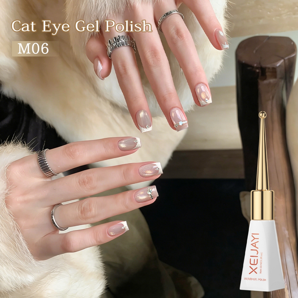 XEIJAYI 10ml - Sơn móng tay dạng gel màu hồng nhạt hiệu ứng mắt mèo mới, độ bóng lâu trôi, thích hợp sử dụng tại salon.