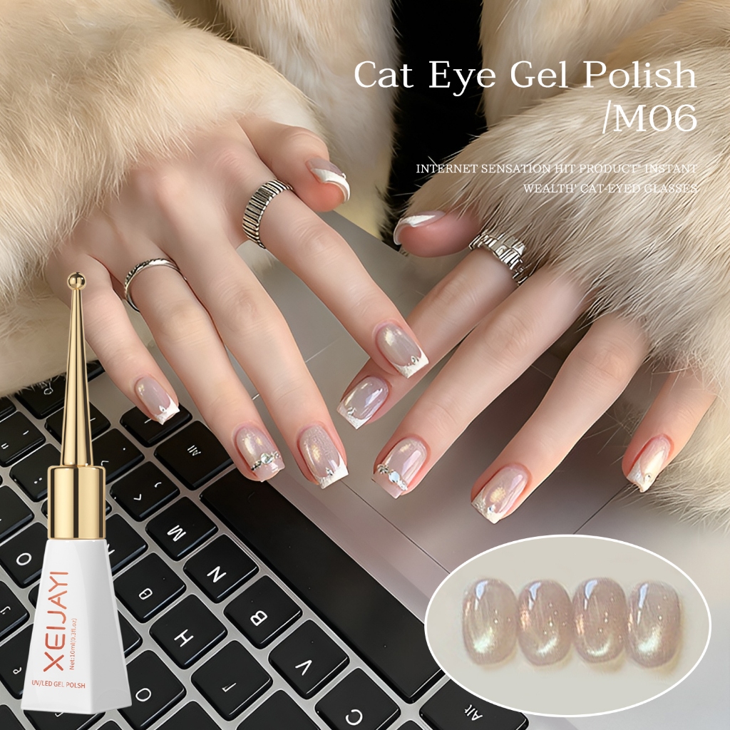 XEIJAYI 10ml - Sơn móng tay dạng gel màu hồng nhạt hiệu ứng mắt mèo mới, độ bóng lâu trôi, thích hợp sử dụng tại salon.