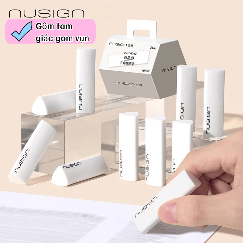 Hộp 10 Gôm Tẩy Siêu Sạch Deli Nusign Cao Cấp Tẩy Mềm Ít Vụn Không Mùi Không Mòn Rách Giấy Tiện Lợi