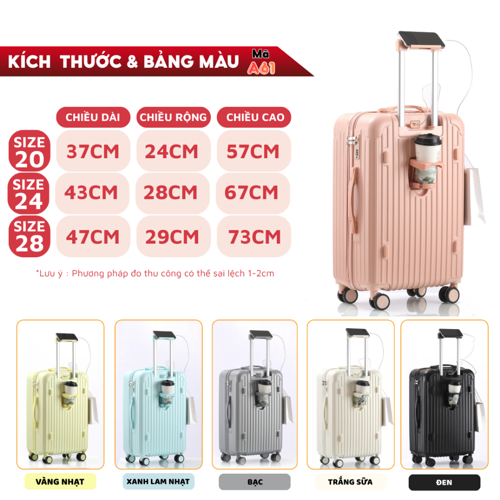 Vali Nhựa Dẻo Khóa Kéo Kingsun A61/219 Size 20/24/28 Chất Liệu Nhựa ABS+PC  siêu đẹp thời trang