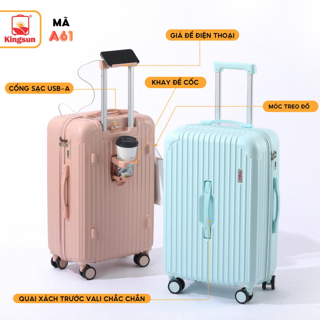 Vali Nhựa Dẻo Khóa Kéo Kingsun A61/219 Size 20/24/28 Chất Liệu Nhựa ABS+PC  siêu đẹp thời trang