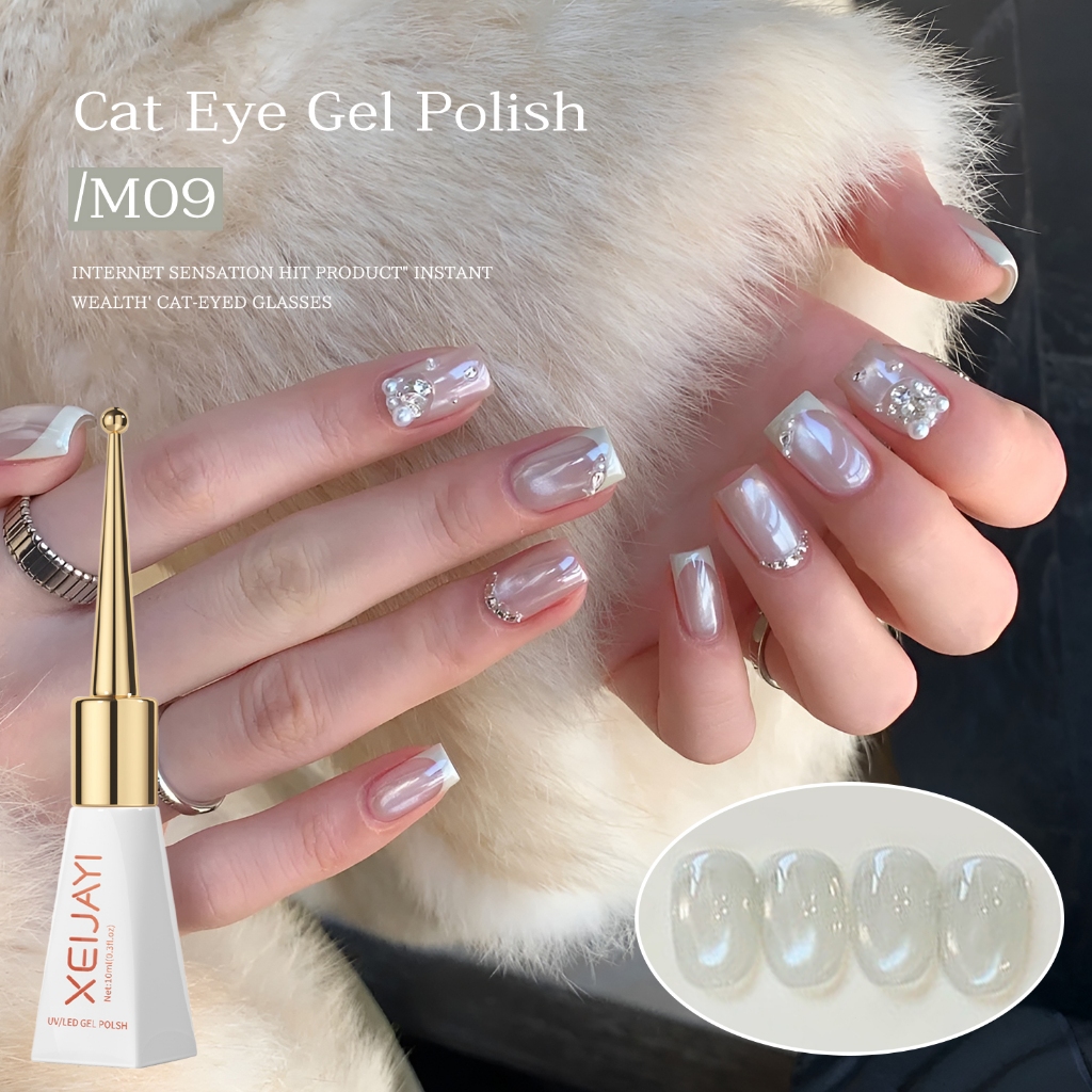 XEIJAYI 10ml - Sơn móng tay dạng gel mắt mèo trắng mới, độ bóng lâu trôi, thích hợp sử dụng hàng ngày.