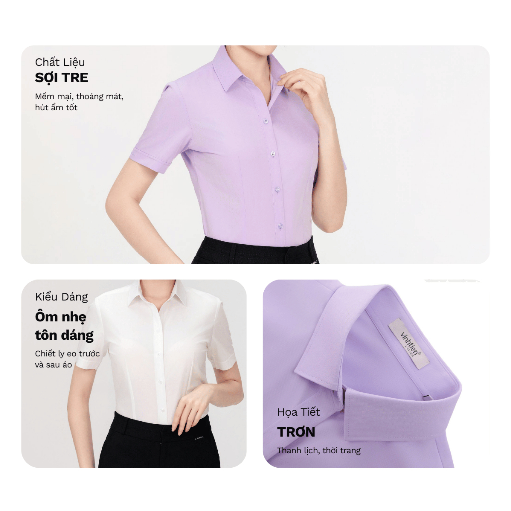 Áo Sơ Mi Nữ Ngắn Tay Vĩnh Tiến Ladies, Chất Liệu Bamboo, Vải Trơn - GTB 469