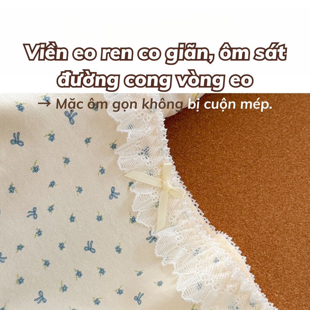 Quần lót nữ cotton cao cấp dáng boxer viền ren sang trọng họa tiết hoa nhí xinh xắn cute LANXA L5522