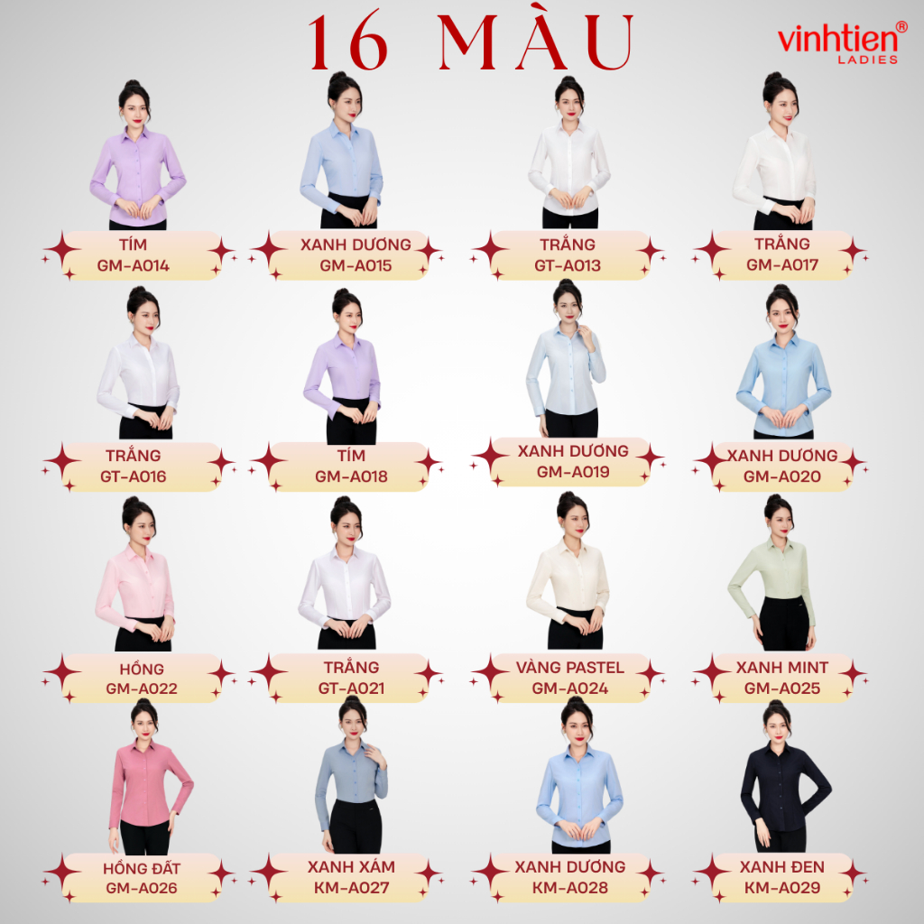 Áo Sơ Mi Nữ Dài Tay Vĩnh Tiến Ladies, Chất Liệu Bamboo Sợi Tre, Vải Trơn - GTB 575
