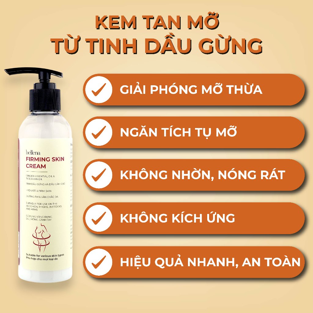 Kem tan mỡ bụng giảm mỡ bụng đùi bắp tay bụng dưới Bellena Firming Skin Cream 200ml