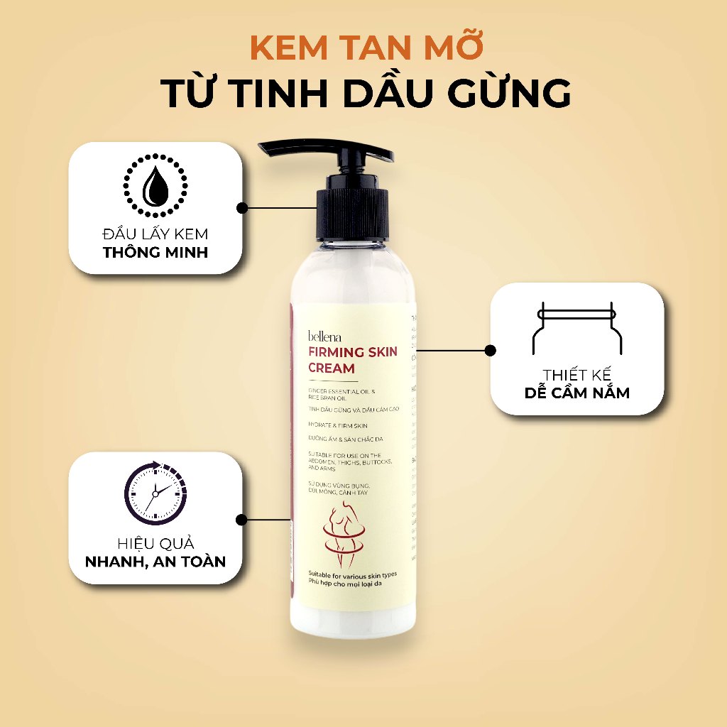 Kem tan mỡ bụng giảm mỡ bụng đùi bắp tay bụng dưới Bellena Firming Skin Cream 200ml