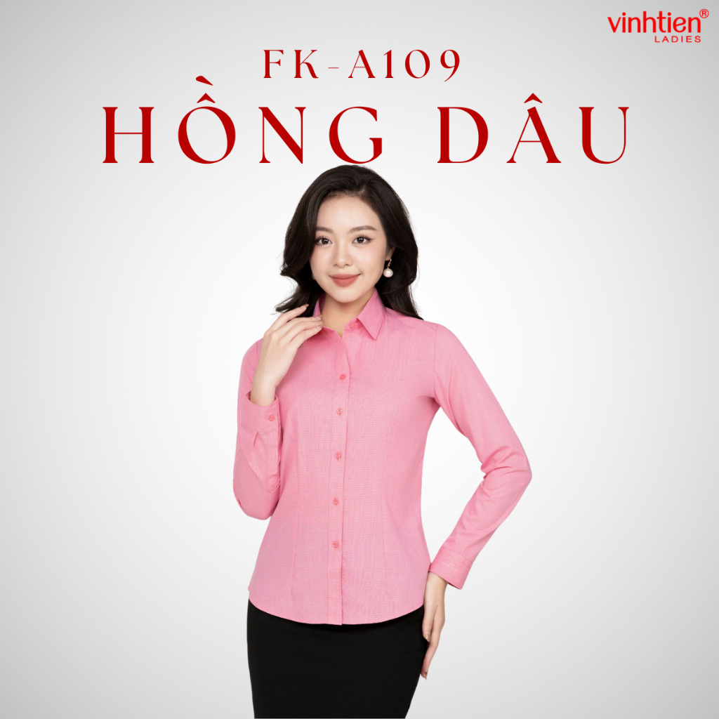 Áo Sơ Mi Nữ Dài Tay Vĩnh Tiến Ladies, Chất Liệu Cotton, Họa Tiết Kẻ Ô In Chìm - GTB 495