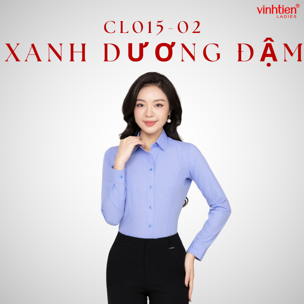 Áo Sơ Mi Nữ Dài Tay Vĩnh Tiến Ladies, Chất Liệu Cotton, Họa Tiết Kẻ Ô In Chìm - GTB 495