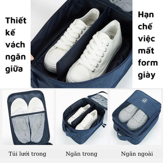 Túi đựng giày du lịch 3 ngăn, túi đựng giày dép gắn vali du lịch vải oxford chống thấm nước