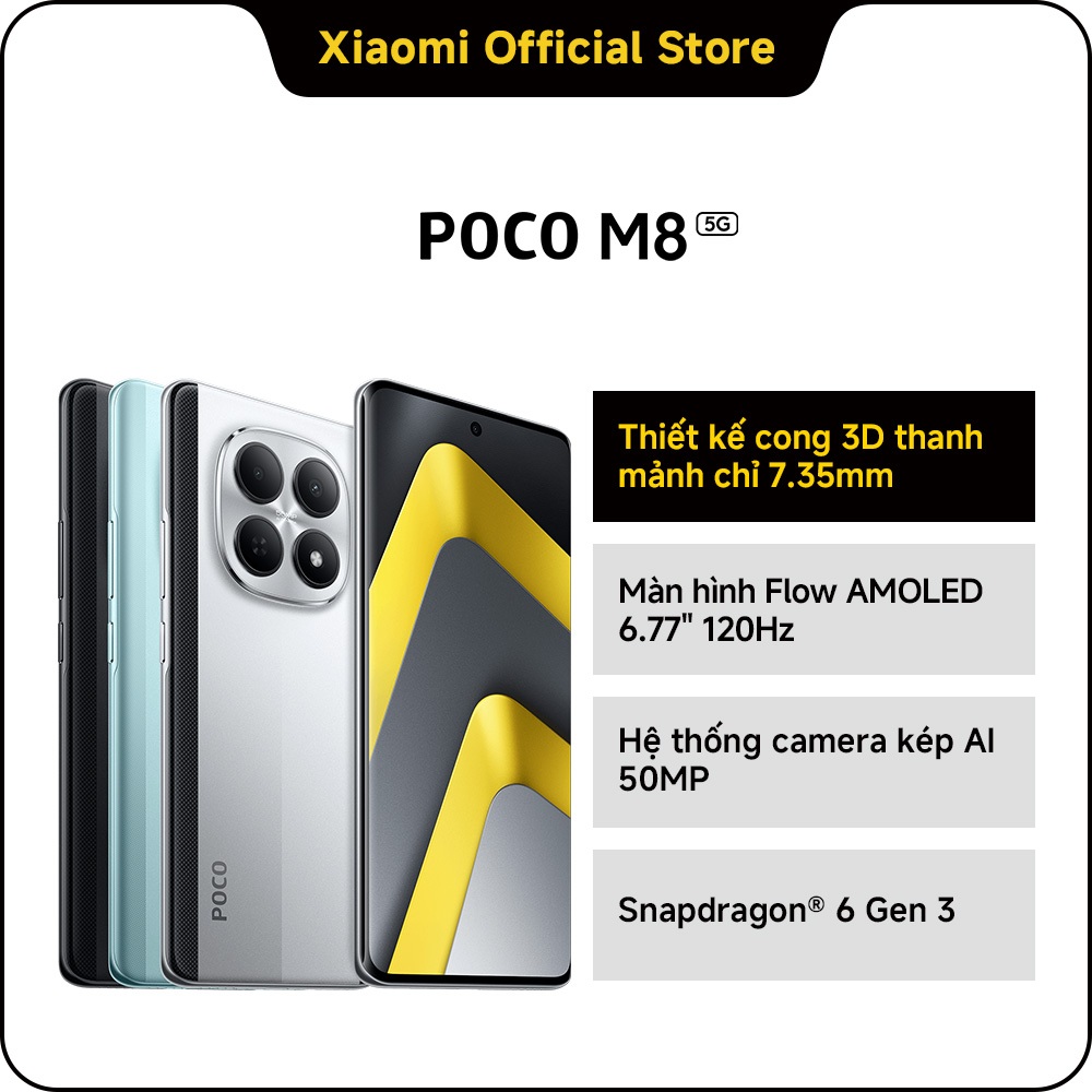 Điện thoại thông minh POCO M8 5G (8+256GB | 8+512GB)|Thiết kế cong 3D thanh mảnh chỉ 7.35mm|Màn hình Flow AMOLED 6.77" 1 | BigBuy360 - bigbuy360.vn