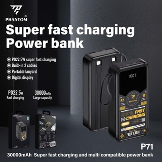 [Có 3C] Sạc dự phòng PHANTOM P71 30000mAh tích hợp 2 cáp TypeC 20W & LN USB 22.5W cổng typec In/Out