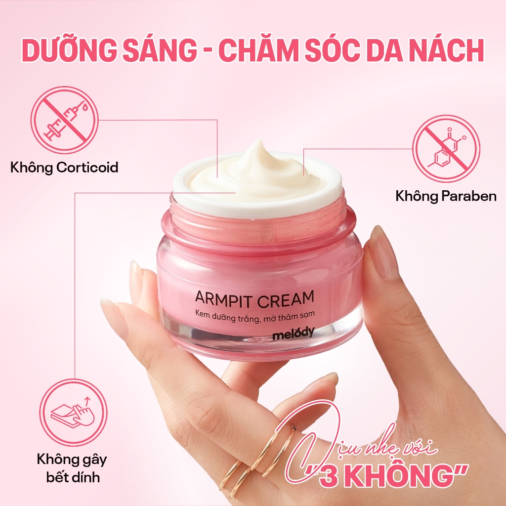 Kem Giảm Thâm Nách ARMPIT CREAM MELODY 10g, Dưỡng Sáng Mịn, Giảm Thâm Sạm Vùng Nách