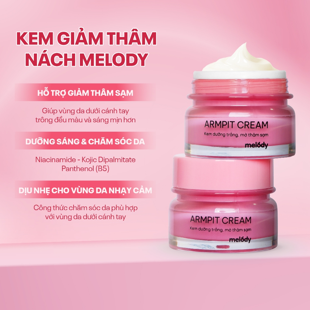 Kem Giảm Thâm Nách ARMPIT CREAM MELODY 10g, Dưỡng Sáng Mịn, Giảm Thâm Sạm Vùng Nách