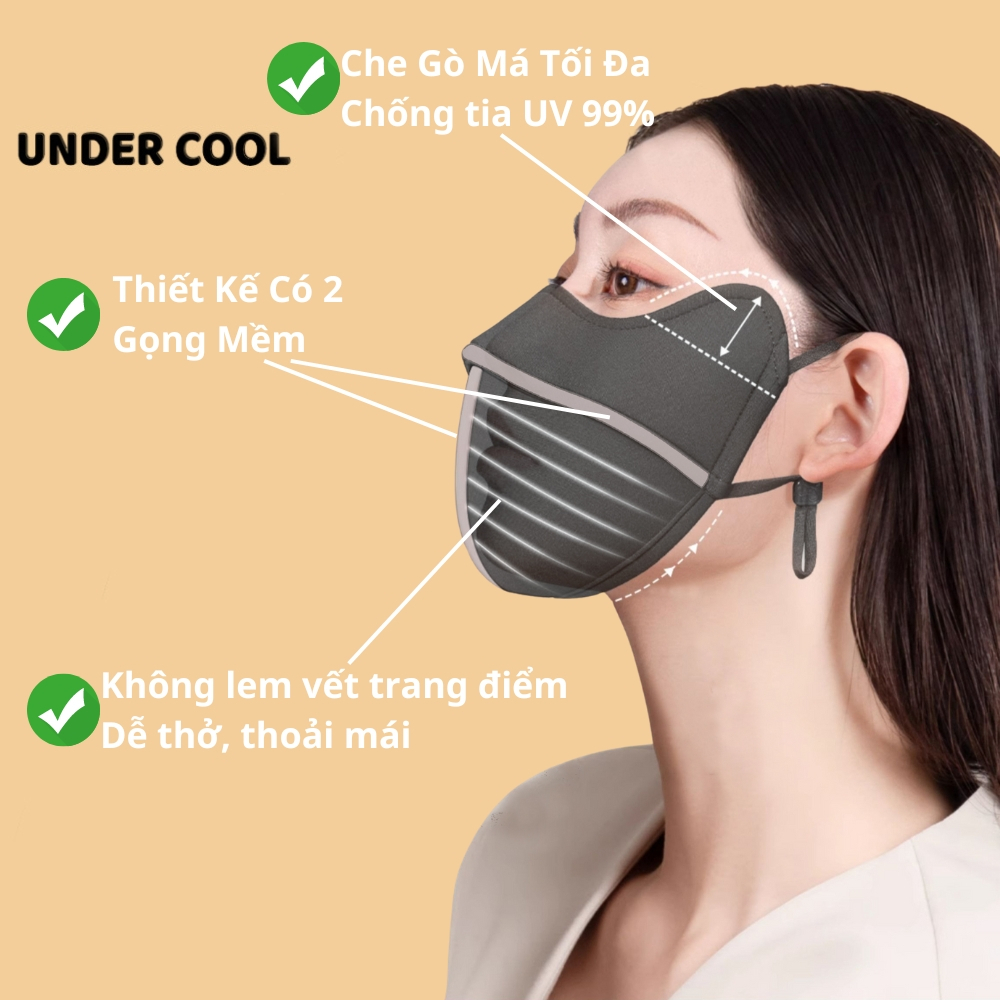Khẩu Trang Chống Tia UV - Có Gọng - UNDERCOOL Khẩu Trang Vải Chống Nắng UPF50+ Chống Vết Trang Điểm Vết Son KT05