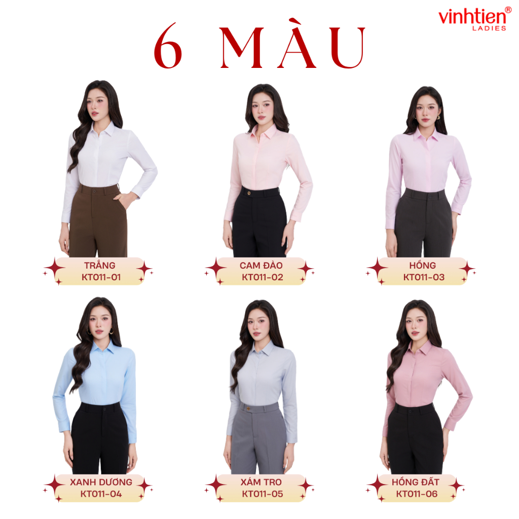 Áo Sơ Mi Nữ Dài Tay Vĩnh Tiến Ladies Nẹp Dấu Cúc Vân Vải, Chất Liệu Bamboo – GTB 605