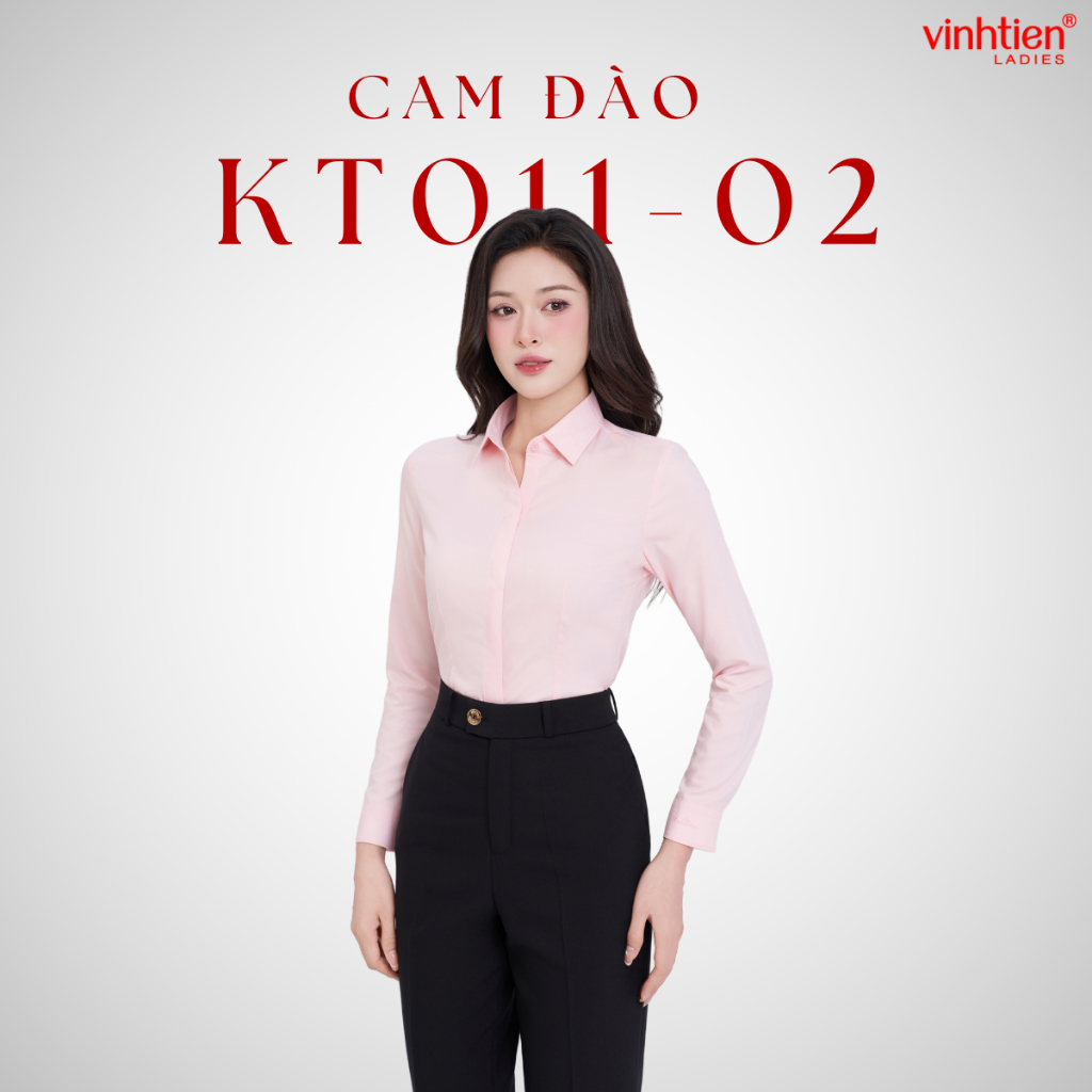 Áo Sơ Mi Nữ Dài Tay Vĩnh Tiến Ladies Nẹp Dấu Cúc Vân Vải, Chất Liệu Bamboo – GTB 605