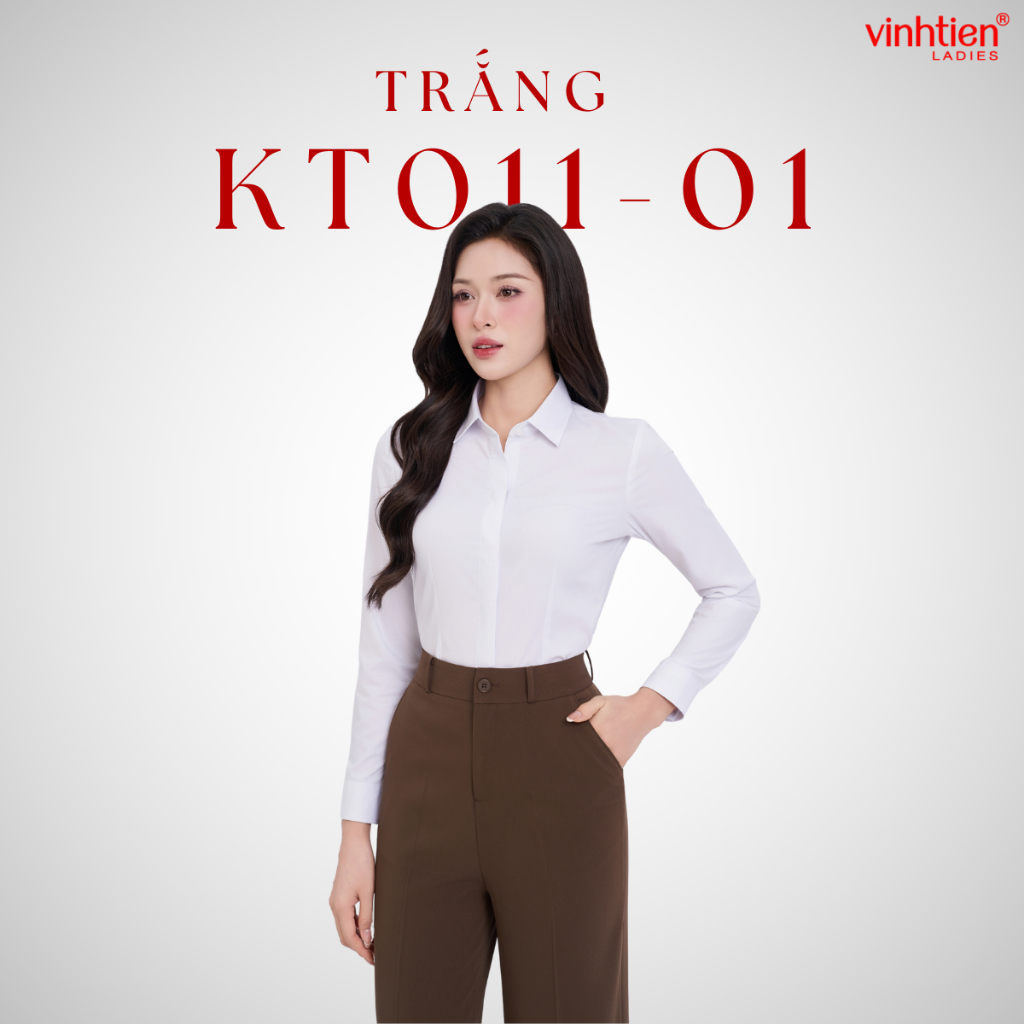 Áo Sơ Mi Nữ Dài Tay Vĩnh Tiến Ladies Nẹp Dấu Cúc Vân Vải, Chất Liệu Bamboo – GTB 605