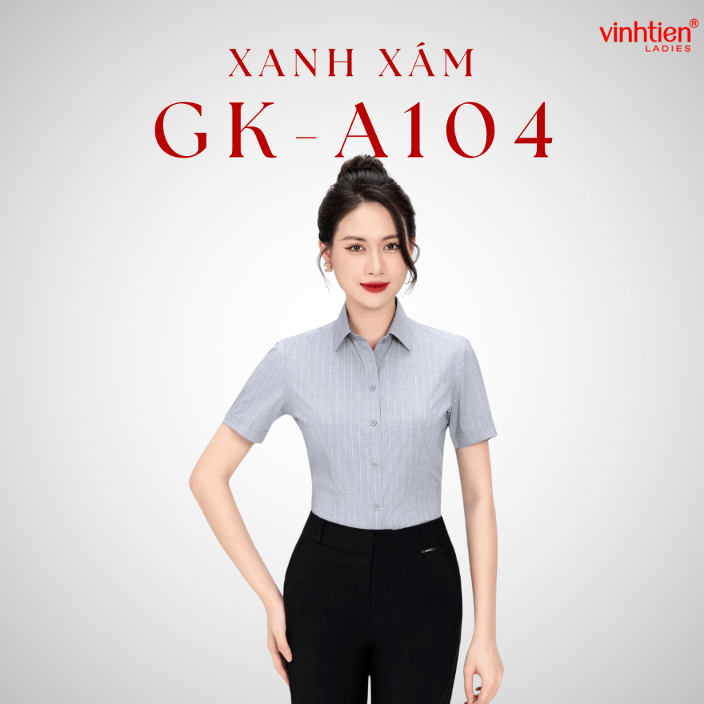 Áo Sơ Mi Nữ Ngắn Tay Công Sở Vĩnh Tiến Ladies, Chất Liệu Bamboo Sợi Tre Họa Tiết Kẻ Sọc - GTB 495