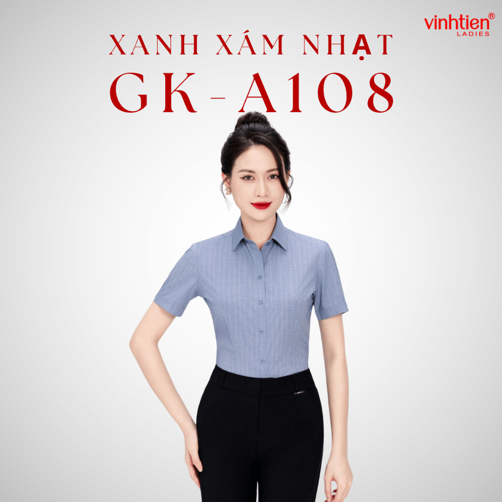 Áo Sơ Mi Nữ Ngắn Tay Công Sở Vĩnh Tiến Ladies, Chất Liệu Bamboo Sợi Tre Họa Tiết Kẻ Sọc - GTB 495