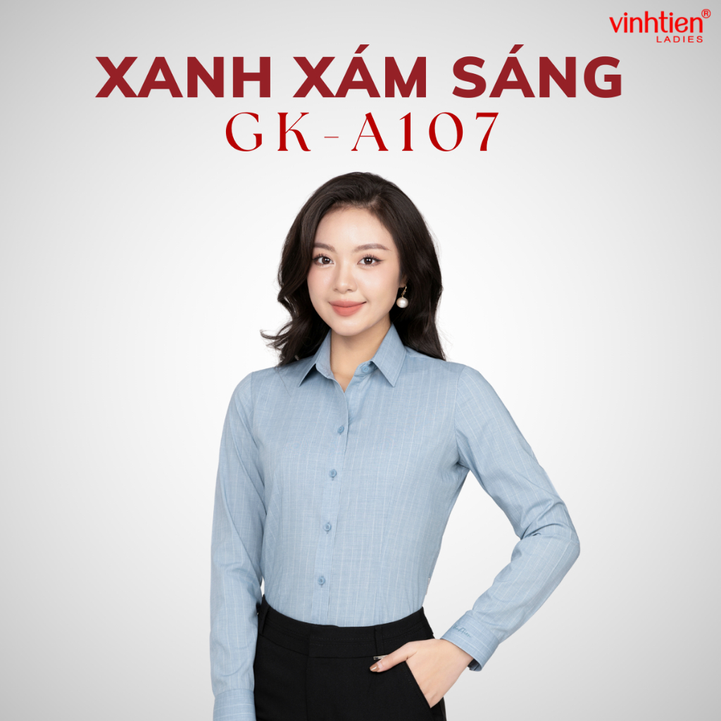 Áo Sơ Mi Nữ Dài Tay Vĩnh Tiến Ladies, Chất Liệu Modal, Họa Tiết Kẻ Sọc - GTB 585