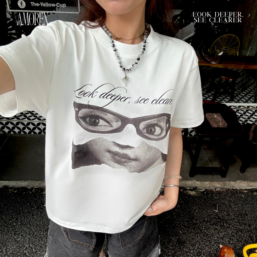 Áo Thun Unisex Amorex Form Boxy, In Họa Tiết Đôi Mắt, Look Deeper, See Clearer, 250gsm | BigBuy360 - bigbuy360.vn