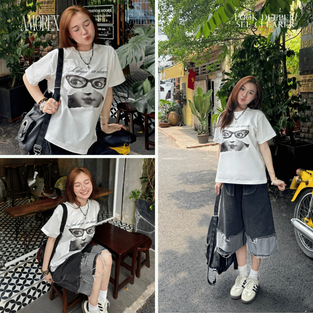 Áo Thun Unisex Amorex Form Boxy, In Họa Tiết Đôi Mắt, Look Deeper, See Clearer, 250gsm | BigBuy360 - bigbuy360.vn
