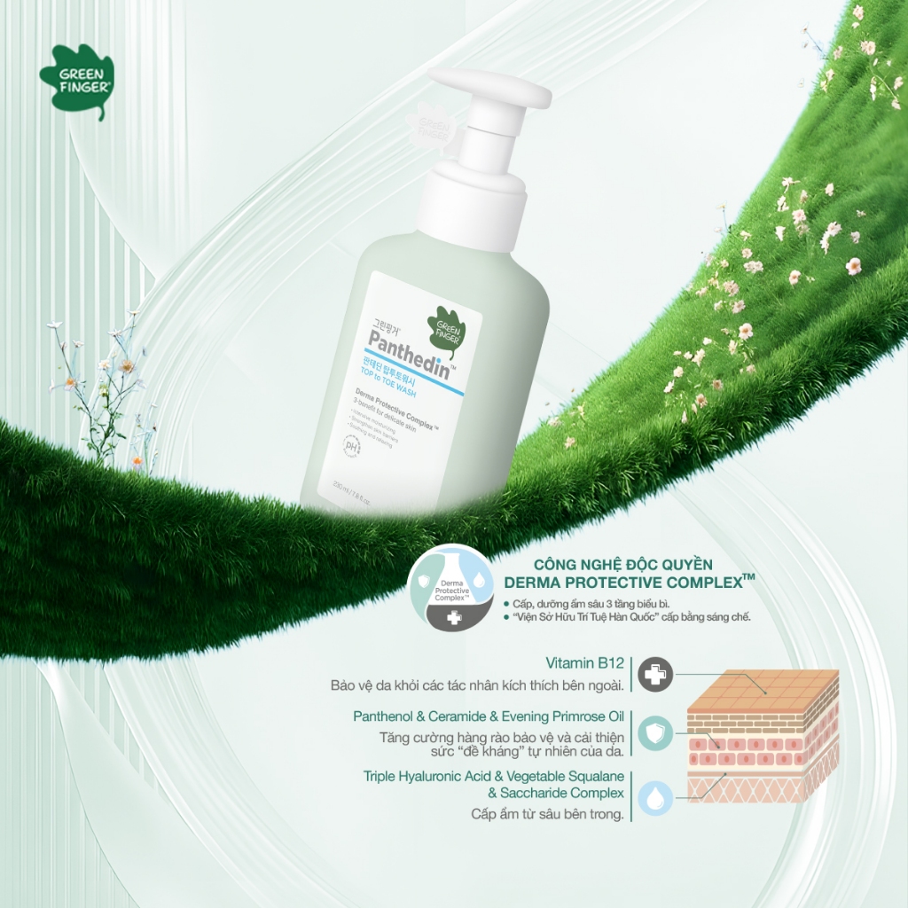 Sữa Tắm Gội GreenFinger Panthedin 230ml Dịu Nhẹ, Bảo Vệ Làn Da Bé Yêu