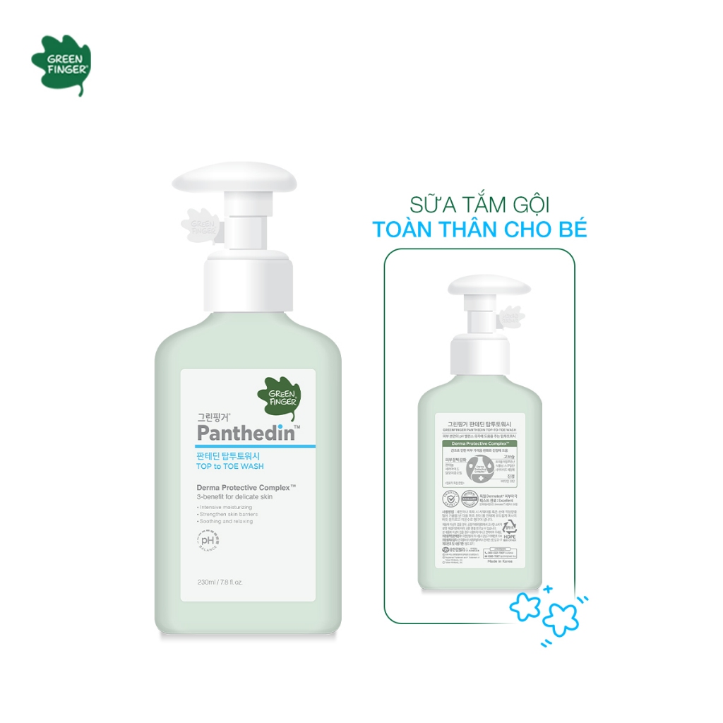 Sữa Tắm Gội GreenFinger Panthedin 230ml Dịu Nhẹ, Bảo Vệ Làn Da Bé Yêu