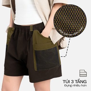3PhầnTư - Quần Short Đa Năng Phối Túi Lưới Vải Taslan Dù Gió Nhăn Thấm Hút Co Giãn Nhẹ Gọn - BSHM25002