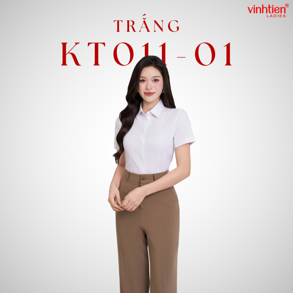 Áo Sơ Mi Nữ Ngắn Tay Vĩnh Tiến Ladies Nẹp Dấu Cúc Vân Vải, Chất Liệu Bamboo – GTB 509