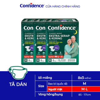 Combo 3 Tã dán ngưới lớn Confidence Thấm Hút Vượt Trội & Khô Thoáng M-L 8M/L-XL 7M
