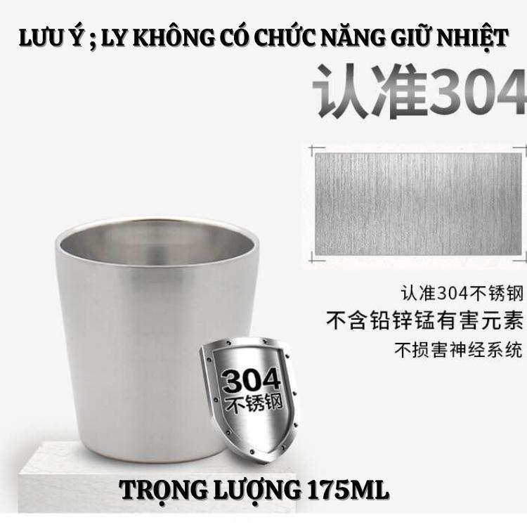 Cốc nước inox 2 lơp 304 cao cấp dung tích 175ml -Ly nước quán ăn nhà hàng