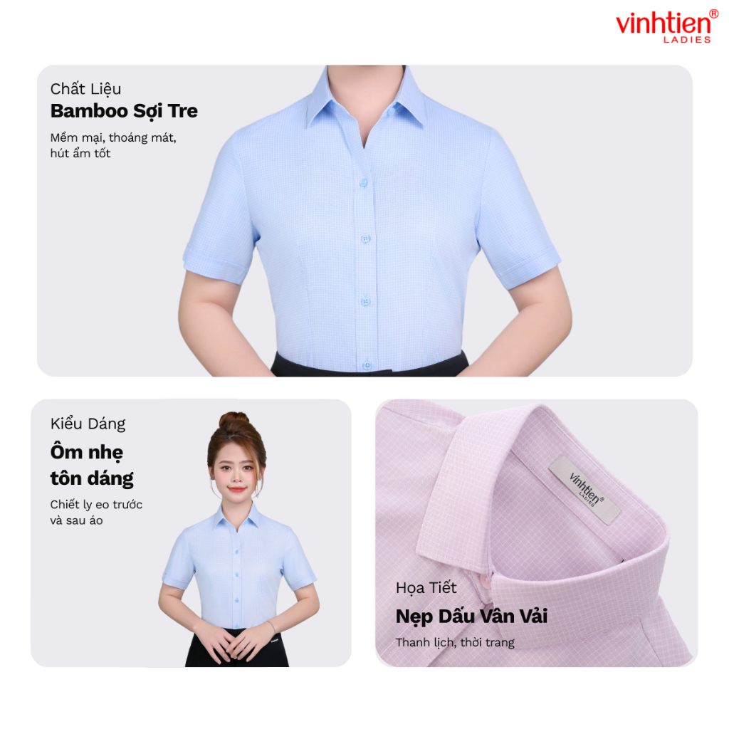 Áo Sơ Mi Ngắn Tay Vĩnh Tiến Ladies Chất Liệu Bamboo Mềm Mại, Mặc Thoáng Mát - GTB 379