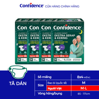 Combo 4 Tã dán ngưới lớn Confidence Thấm Hút Vượt Trội & Khô Thoáng M-L 8M/L-XL 7M