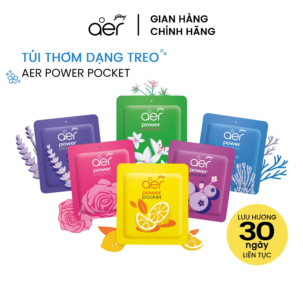 Túi thơm treo nhà vệ sinh Godrej Aer Power Pocket (Ấn Độ), khử mùi nhanh, giữ hương tới 30 ngày, 10g