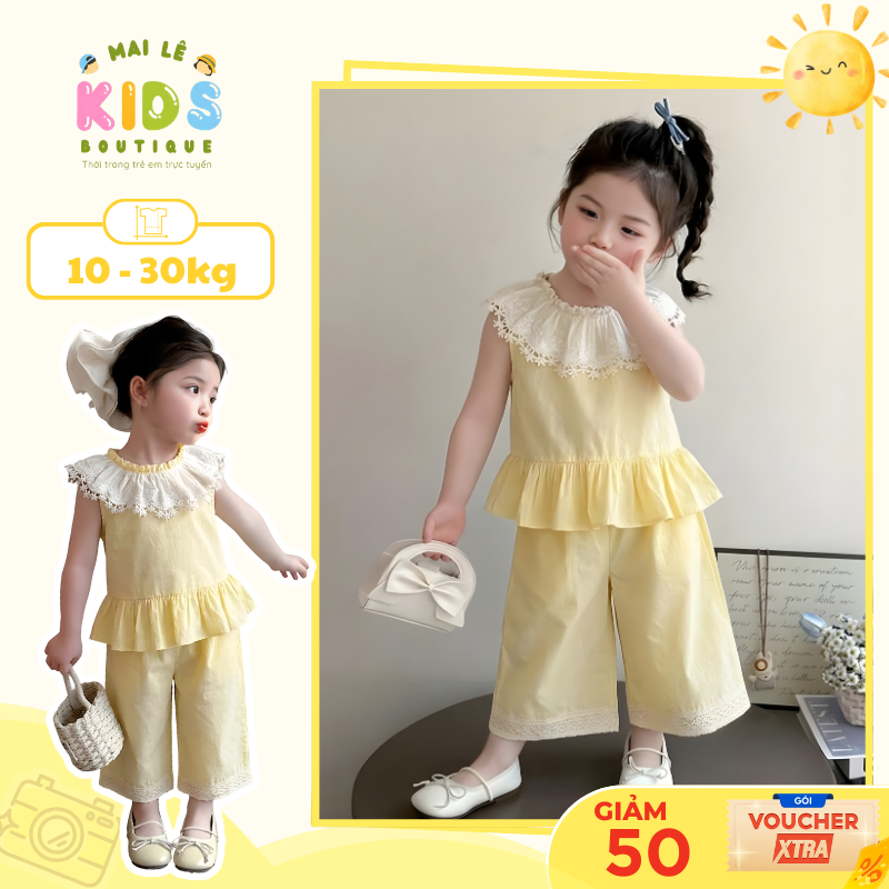 [A195 - BST MỚI 2026] Đồ bé gái, set hè cho bé gái áo cổ bèo phối quần ...