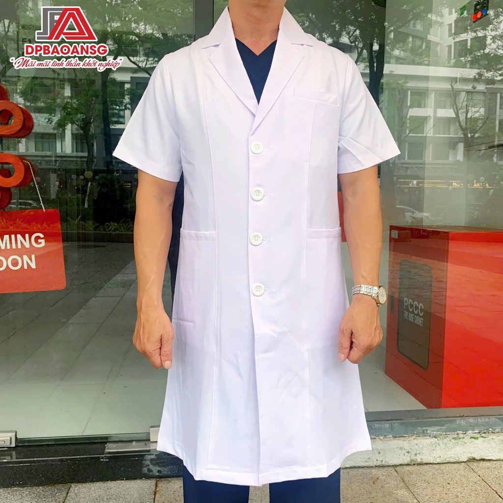 Áo Blouse Cổ Vest Tay Ngắn Nam Nữ – Vải Cotton Hàn Thoáng Mát, Form Chuẩn Bộ Y Tế