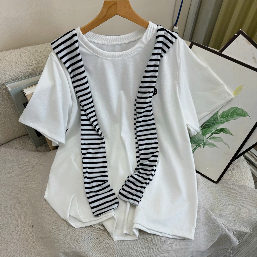 Áo Thun Kiểu Bigsize Nữ Kèm Khăn Phom Rộng Mềm Co Giãn, Che Bụng Đẹp, Mặc Đi Chơi A326